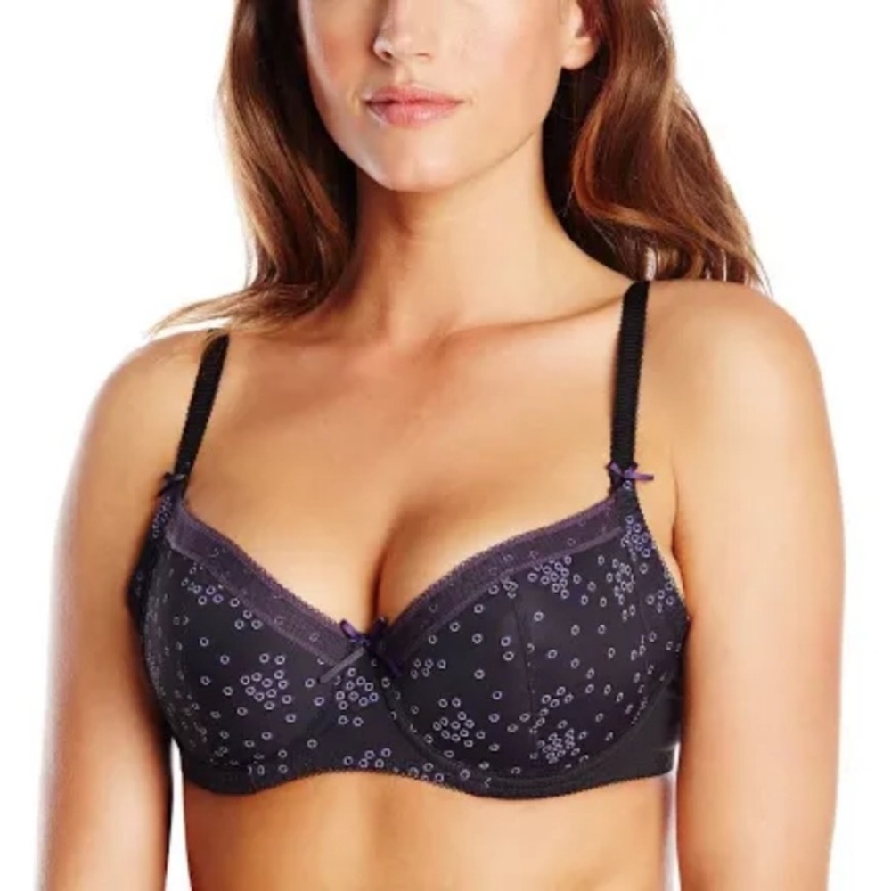 Freya Marvel Underwire Side Panel Black Purple Three Part Bras Cup 38DD